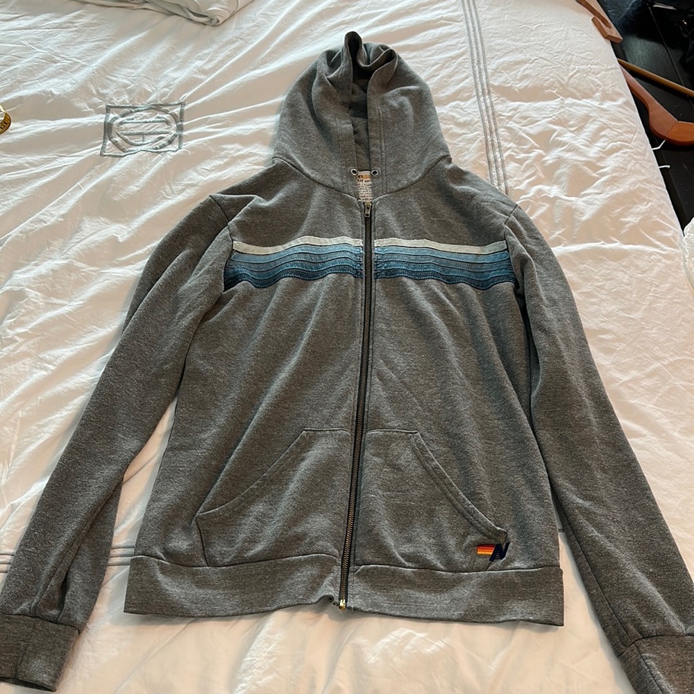 5 stripe Aviator Nation zip hoodie